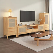 Bohemian Wood Rectangle Open Storage Cabinet TV Stand