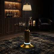Brass Glass Round Side Table with LED Bluetooth Speaker