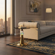 Brass Glass Round Side Table with LED Bluetooth Speaker