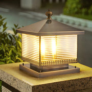 Bronze Finish Vintage Square Glass Patio Solar Pillar Light