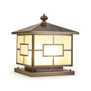 Bronze Finish Vintage Square Glass Patio Solar Pillar Light
