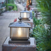 Bronze Finish Vintage Square Glass Patio Solar Pillar Light