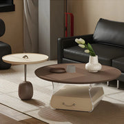 Brown Block Base Round Coffee Table with Storage