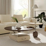 Brown Block Base Round Coffee Table with Storage