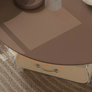 Brown Block Base Round Coffee Table with Storage