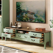 Brown-Green Wood Open Storage Drawers Long TV Stand