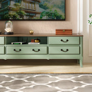 Brown-Green Wood Open Storage Drawers Long TV Stand