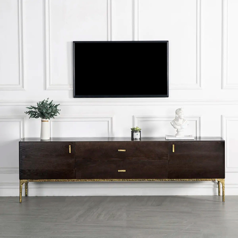 Brown Long Espresso Wood Tone Oak Cabinet TV Stand