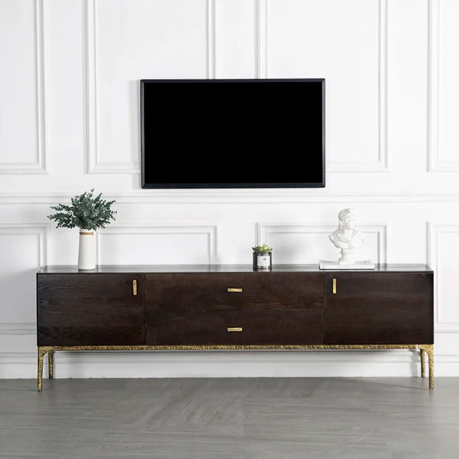 Brown Long Espresso Wood Tone Oak Cabinet TV Stand