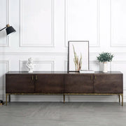 Brown Long Espresso Wood Tone Oak Cabinet TV Stand