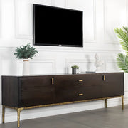 Brown Long Espresso Wood Tone Oak Cabinet TV Stand