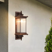 Brown Modern Box Glass Exterior LED Wall Sconces
