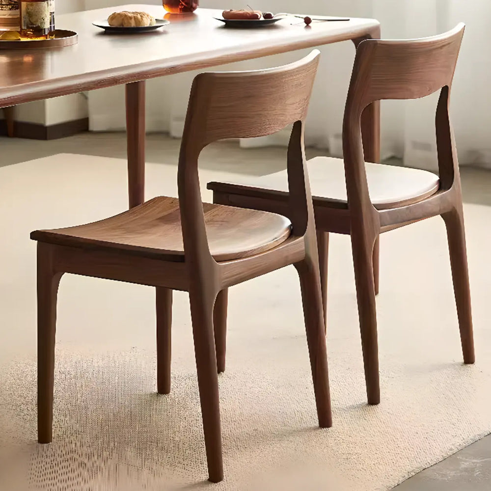 Brown Open Back Walnut Finish Armless Wood Dining Chair