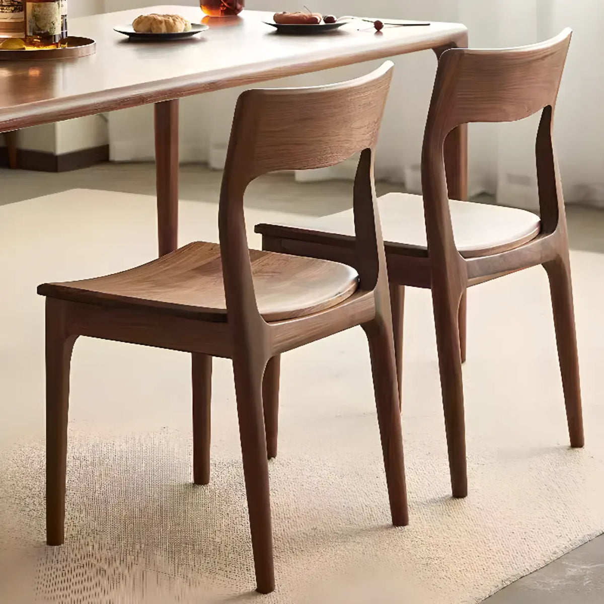 Brown Open Back Walnut Finish Armless Wood Dining Chair