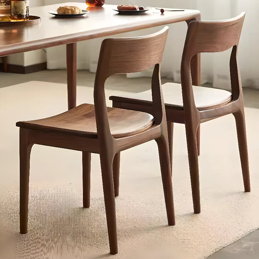 Brown Open Back Walnut Finish Armless Wood Dining Chair