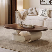 Brown Oval Wood Tray Top Abstract Base Coffee Table
