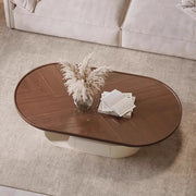 Brown Oval Wood Tray Top Abstract Base Coffee Table