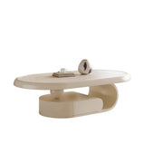 Brown Oval Wood Tray Top Abstract Base Coffee Table