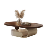 Brown Oval Wood Tray Top Abstract Base Coffee Table