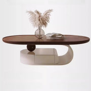 Brown Oval Wood Tray Top Abstract Base Coffee Table