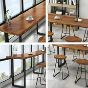 Brown Rectangle Pine Wood Tall Bar Table
