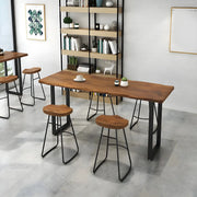 Brown Rectangle Pine Wood Tall Bar Table