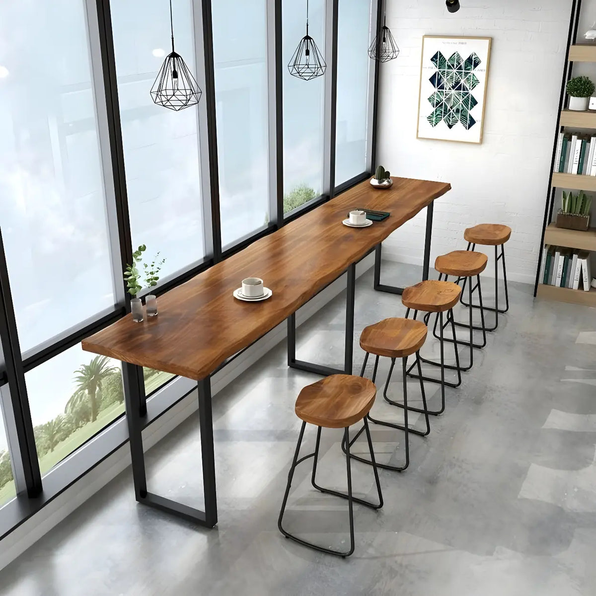 Brown Rectangle Pine Wood Tall Bar Table