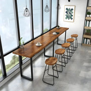 Brown Rectangle Pine Wood Tall Bar Table