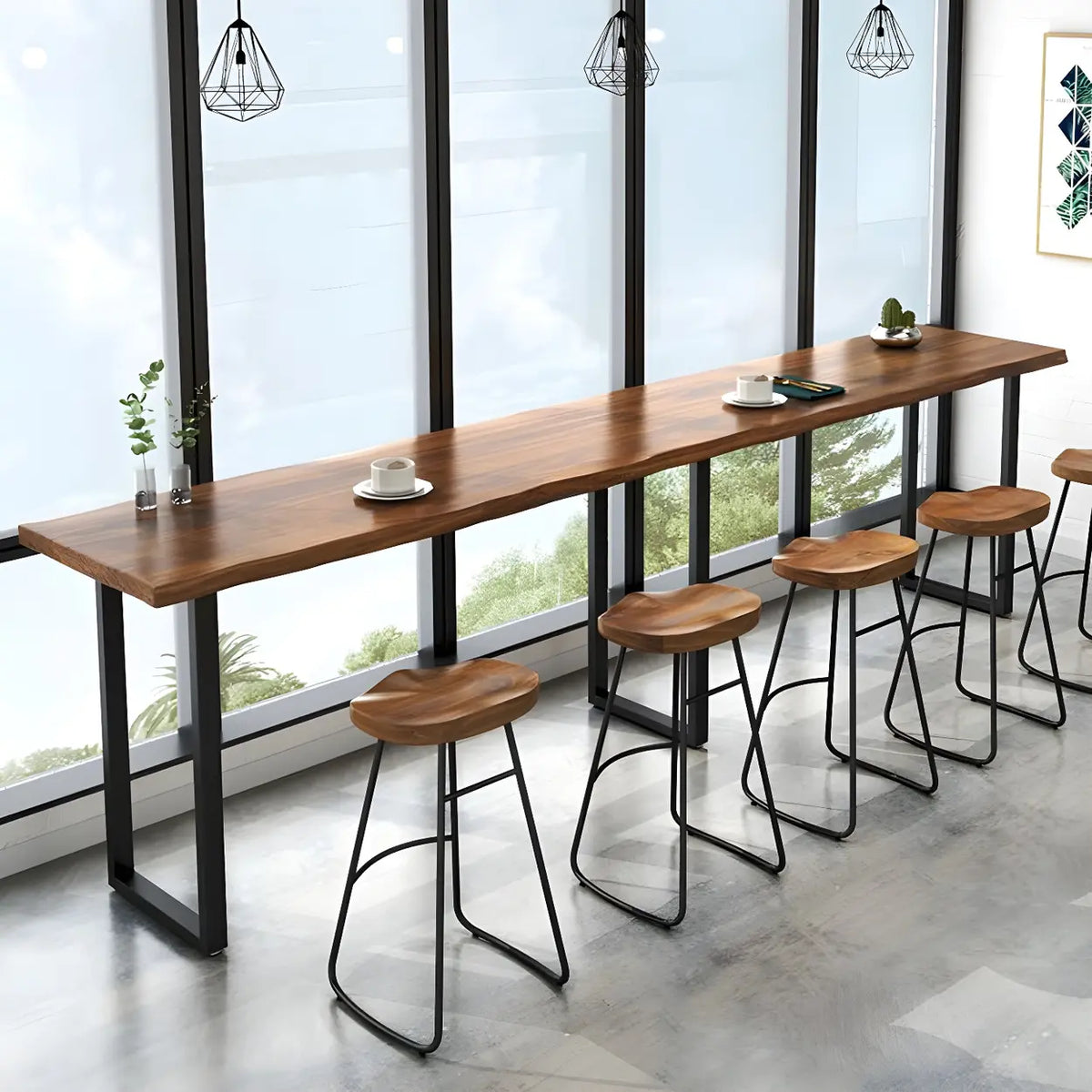 Brown Rectangle Pine Wood Tall Bar Table