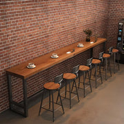 Brown Rectangle Wood Bar Table with Footrest