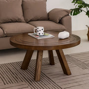 Brown Scratch Resistant Pine Wood Round Coffee Table