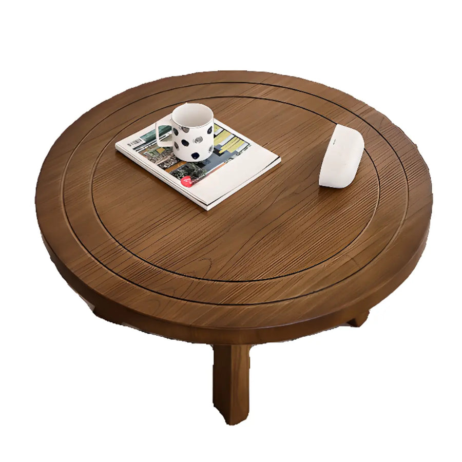Brown Scratch Resistant Pine Wood Round Coffee Table