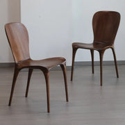Brown Sleek Curved Back Wooden Armless Dining Chair