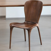 Brown Sleek Curved Back Wooden Armless Dining Chair