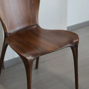Brown Sleek Curved Back Wooden Armless Dining Chair
