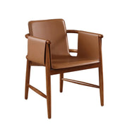 Brown Square Faux Leather Armchair Wooden Dining Chair