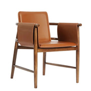 Brown Square Faux Leather Armchair Wooden Dining Chair