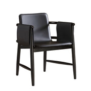 Brown Square Faux Leather Armchair Wooden Dining Chair