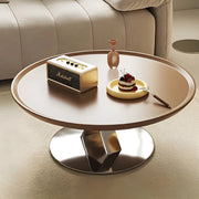 Brown Tray Top Stainless Steel Base Round Coffee Table