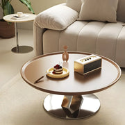 Brown Tray Top Stainless Steel Base Round Coffee Table