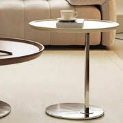 Brown Tray Top Stainless Steel Base Round Coffee Table
