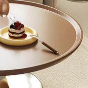 Brown Tray Top Stainless Steel Base Round Coffee Table