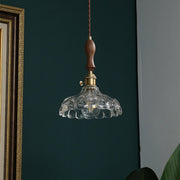 Brown Vintage Brass and Glass Petal Pendant Light