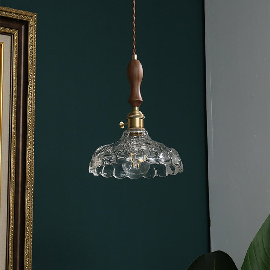 Brown Vintage Brass and Glass Petal Pendant Light