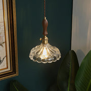 Brown Vintage Brass and Glass Petal Pendant Light