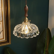 Brown Vintage Brass and Glass Petal Pendant Light