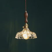 Brown Vintage Brass and Glass Petal Pendant Light