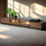 Brown Walnut Wood Drawers Rectangle 2 Tiers TV Stand