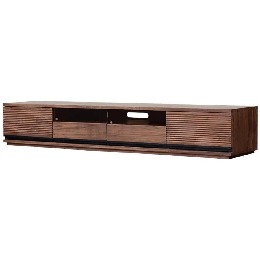 Brown Walnut Wood Drawers Rectangle 2 Tiers TV Stand