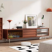 Brown Wood Enclosed Storage TV Stand with Shelves